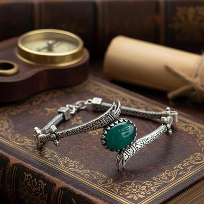 Moula Ali (AS) Green Stone Double Zulfiqar Bracelet