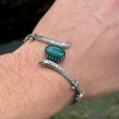 Moula Ali (AS) Green Stone Double Zulfiqar Bracelet