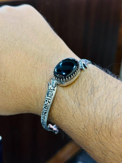 Moula Ali (AS) Zulfiqar Bracelet featuring Black Aqeeq and Freen Zamourd